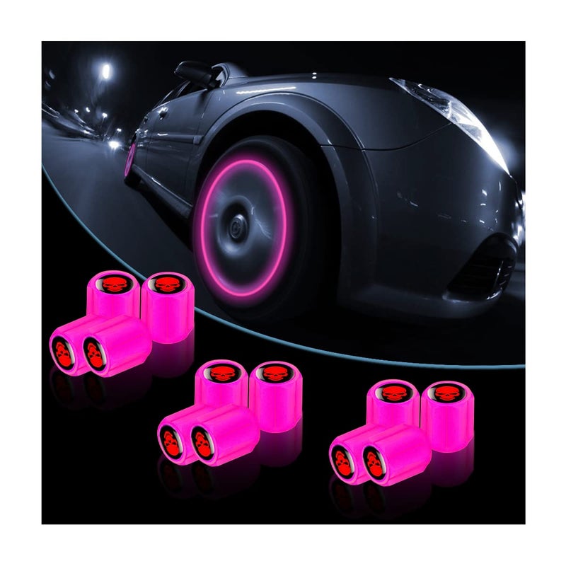 YALOK 12PCS Fluorescent Skull Tire Valve Stem Caps  Car Corrosion Resistant Wheel Valve Cover  Luminous Illuminated Skull Glow in The Dark  Auto Decor Accessories for Motorcycles  SUV  Car (Pink) - Image 1